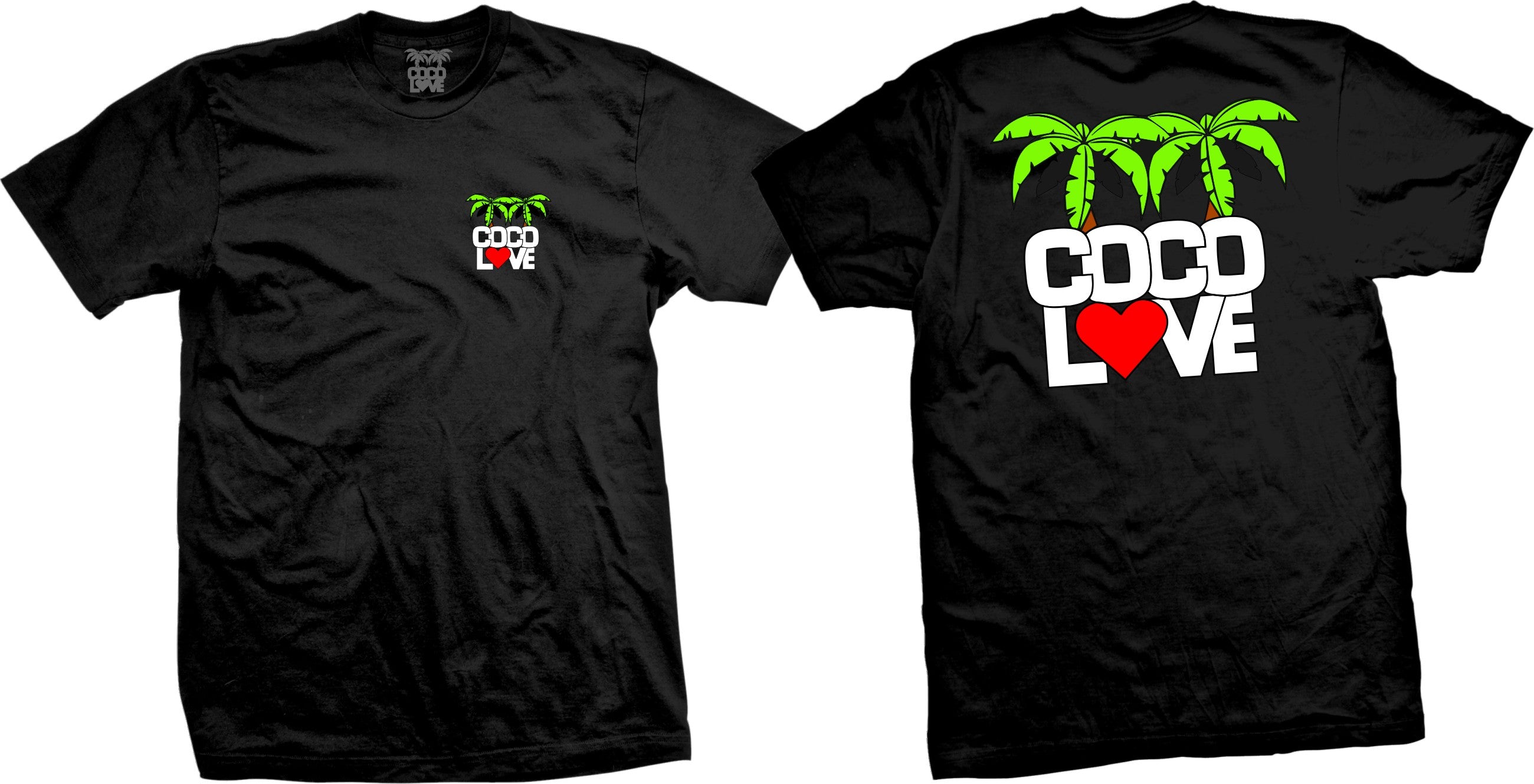 Coco Love tee front and back print detail on black